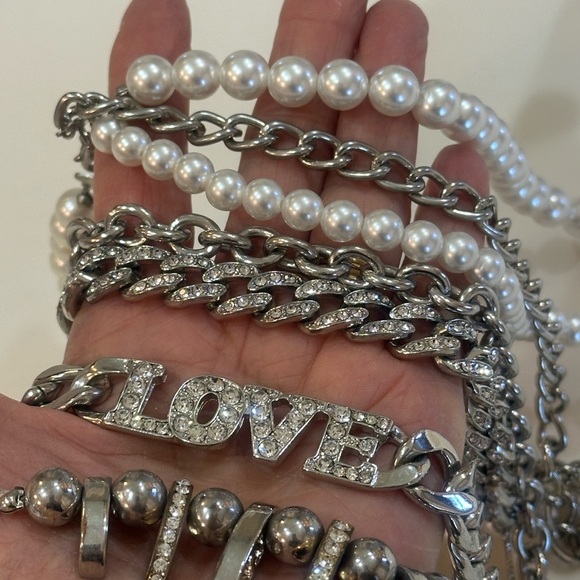 🔥 Statement Bundle | 5x5x5 Mix of Chain Rhinestone Pearl Set - Picture 6 of 11